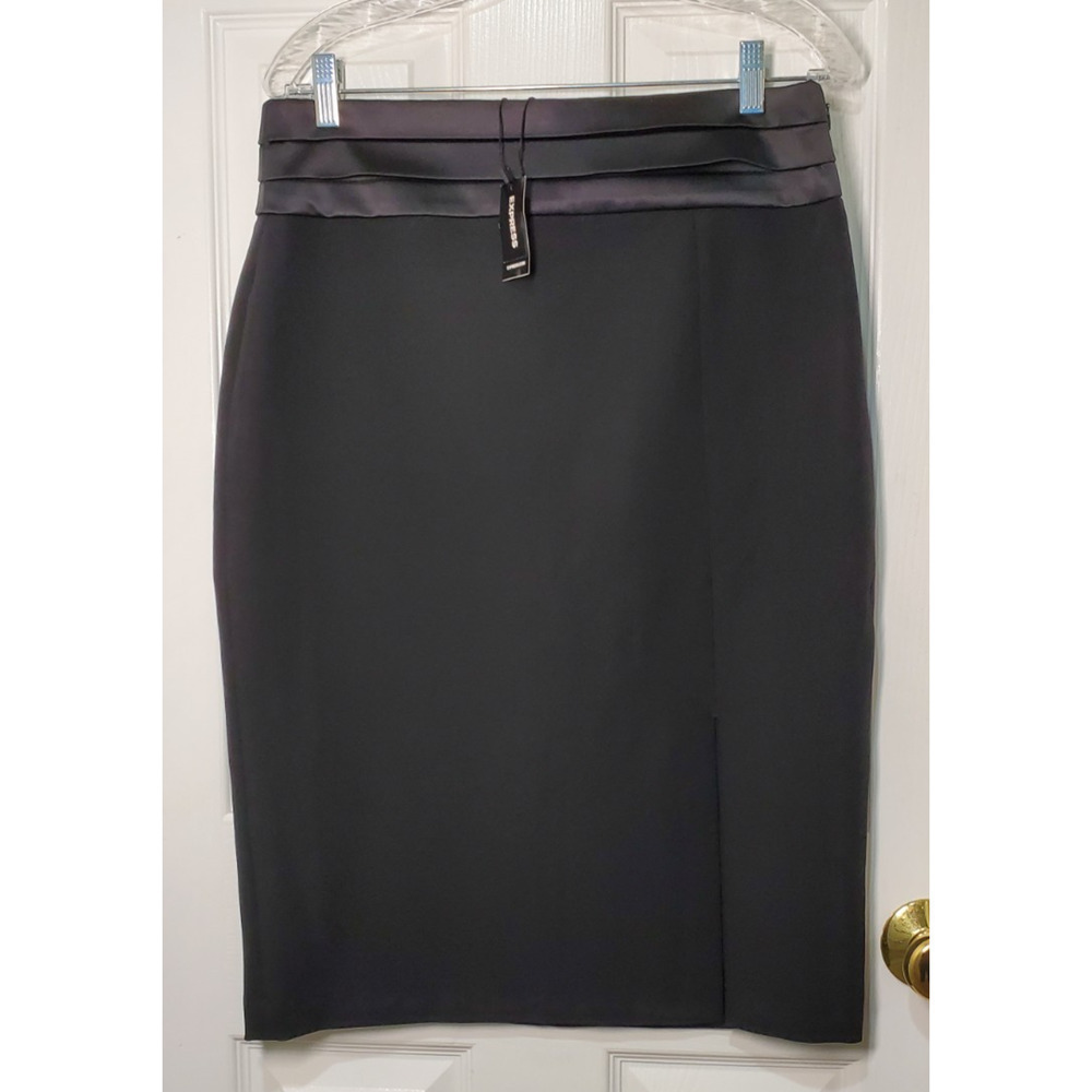 Express Women’s Black Pencil Skirt Size 12 – Satin Waistband, NWT